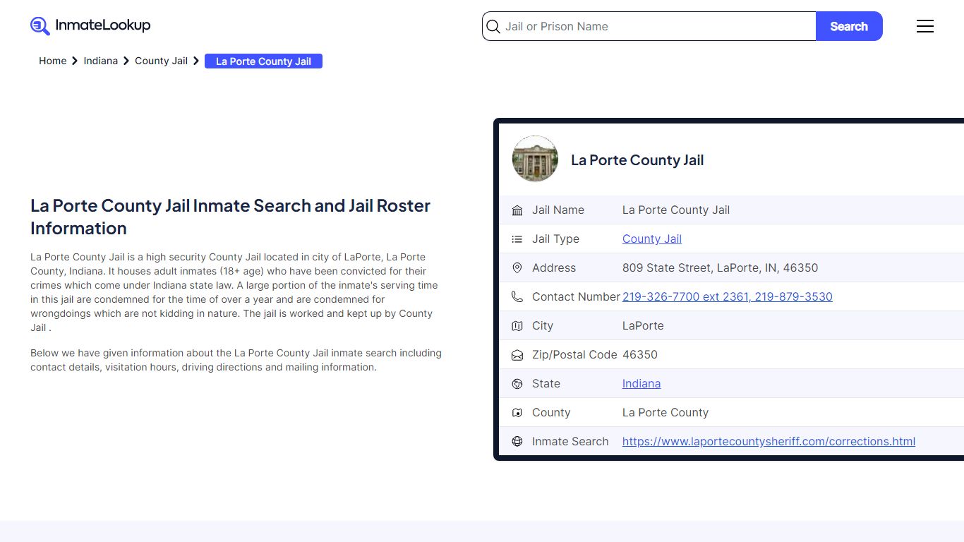 La Porte County Jail Inmate Search - LaPorte Indiana - Inmate Lookup